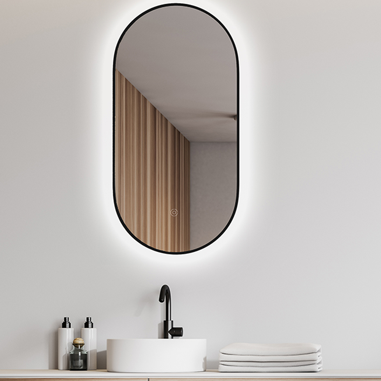 Wiesbaden Spiegel Nomi Ovaal 50x100cm - Led Zwart